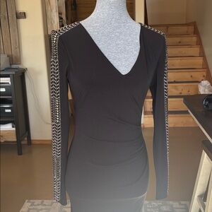 Guess Black Long Sleeve Dress with Gold Studded Trim
